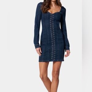 bebe Dark Blue denim Long Sleeve Dress